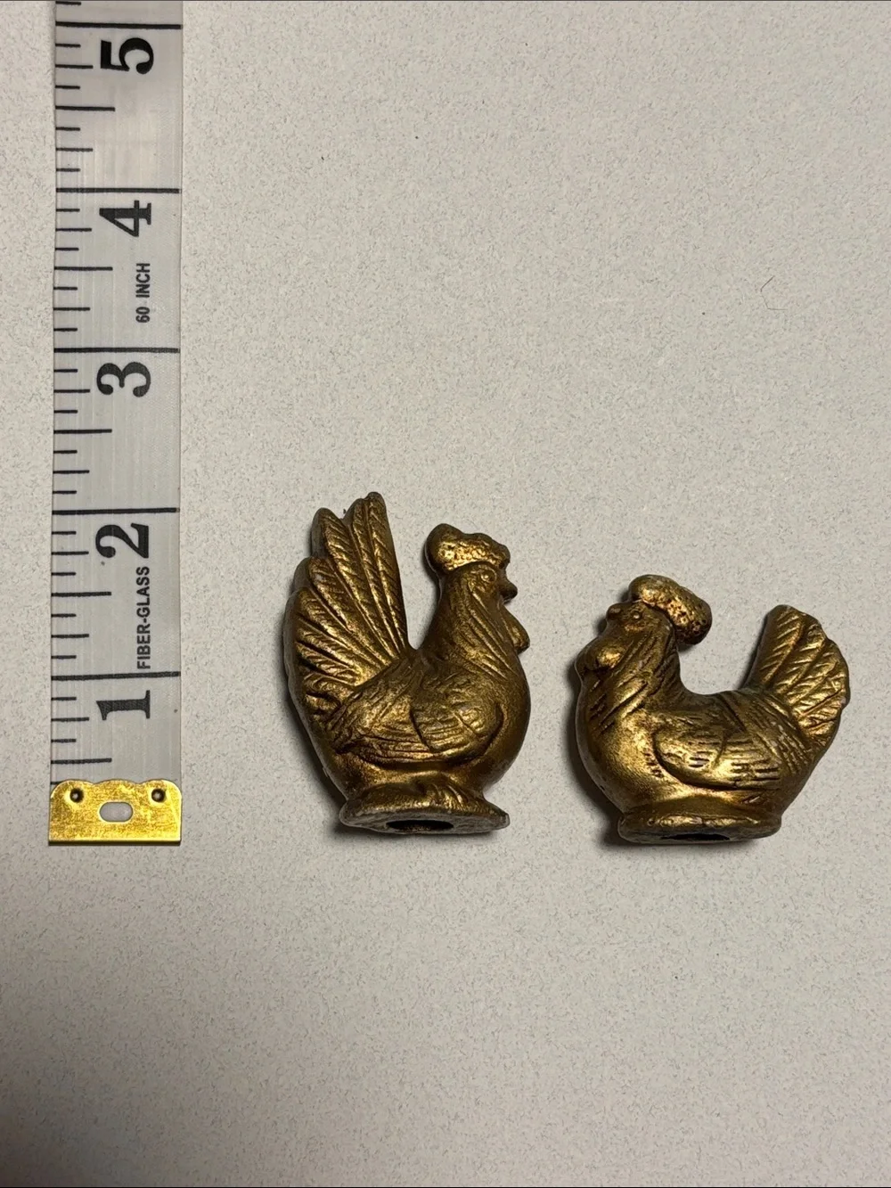 Set of Two mini Gold Rooster Figurines - Decorative Home Accent